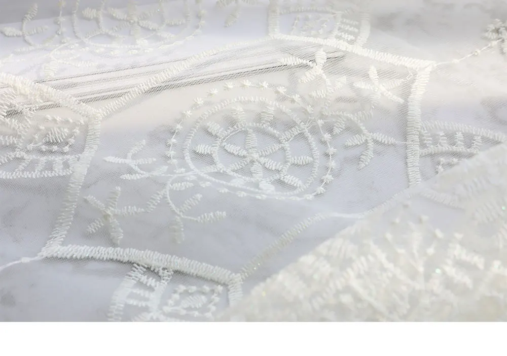 XH053 NAPEARL 1 Piece Embroidery Floral Design Sheer Curtains For Bedroom Windows White Tulle Drops Thread Fabric All Match Home Decor (3)