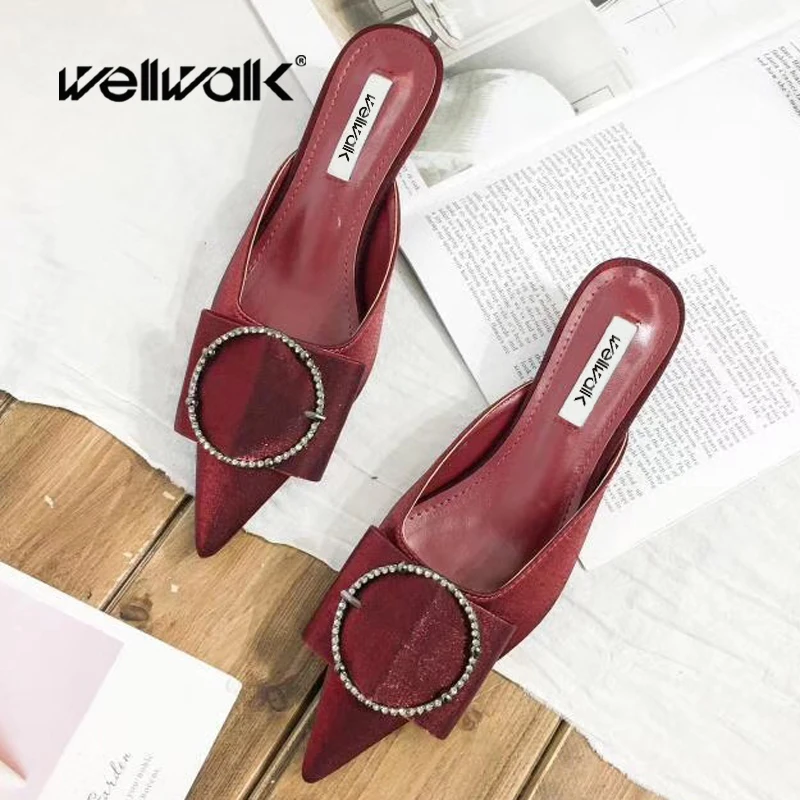 

Dress Slippers Heel Shoes Women Stiletto Mules Shoes Pointed Toe Design Slides Fashion Buckle Small Heel Sandals