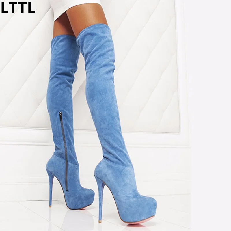 2017 New Women Suede Slim Sexy Fashion Over-the-Knee Boots Sexy Thin High Heel Boots Platform Woman Thigh High Boots Shoes
