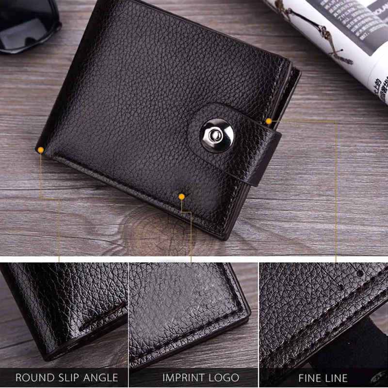 

1 Pcs Men Wallet Purse Short Design PU Leather Solid Color for Money Cards Coin New