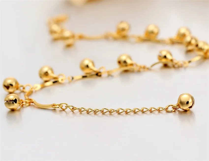 New  Yellow Gold Color Bead Bells Charms Chain Friendship Ankle bracelet Anklet For Womens Girls Summer Beach Foot Jewelry