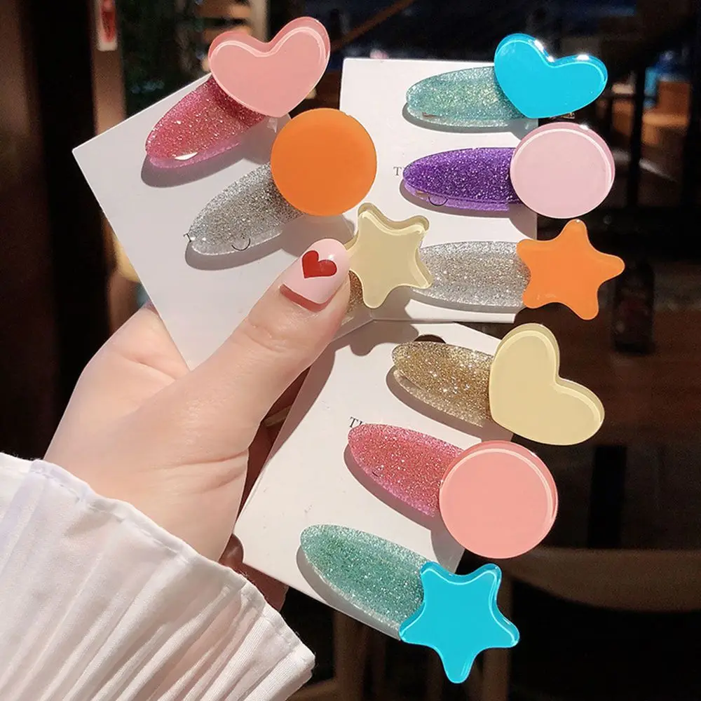 

3Pcs/set Fantasy Colorful Women Hair Clip Sequins Side Clip Acrylic Geometric Heart Star Shape Hairpin Girls Hair Accessories