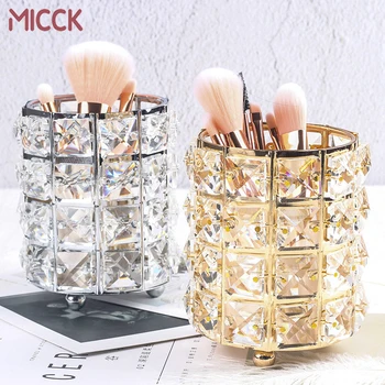 

MICCK Crystal Metal Makeup Organizer Brush Storage Tube Eyebrow Pencil Europe Cristal Makeup Jars Bead Jewelry Storage Box