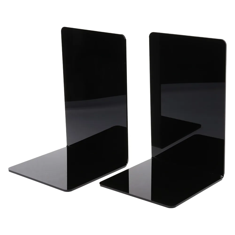 

2Pcs Black Acrylic Bookends L-shaped Desk Organizer Desktop Book Holder School Stationery Office Accessories