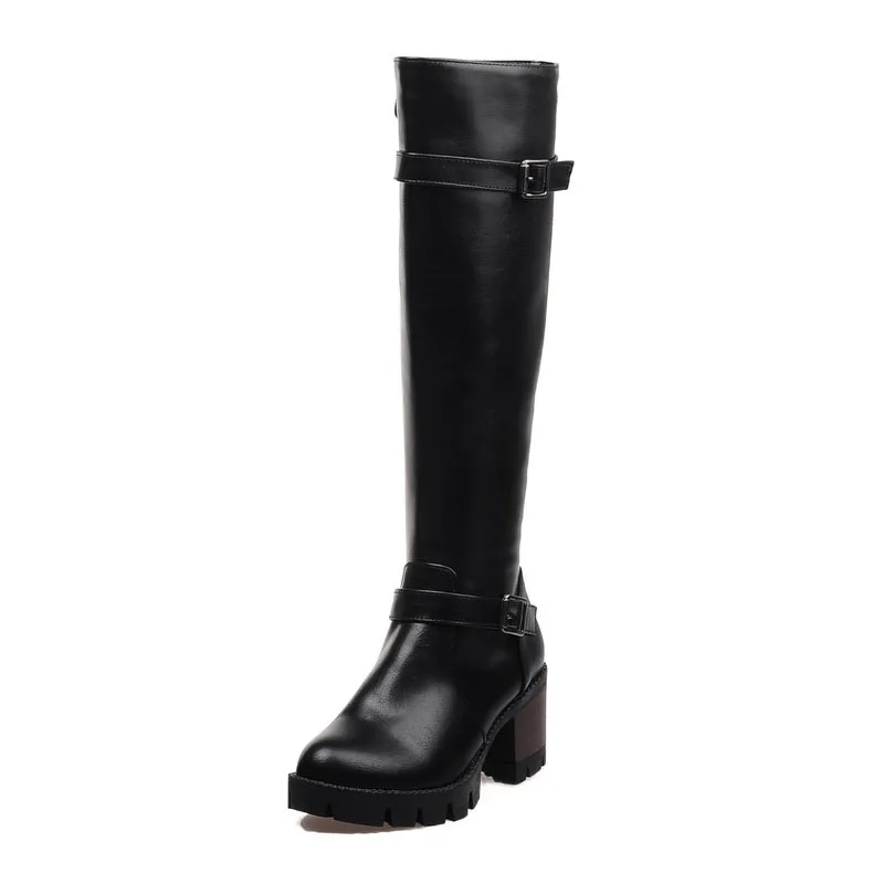 

KARINLUNA 2018 Plus Size 32-43 Buckles Women Shoes Woman Platform Zip Up Square Heel Riding Boots Winter Footwear Chaussure