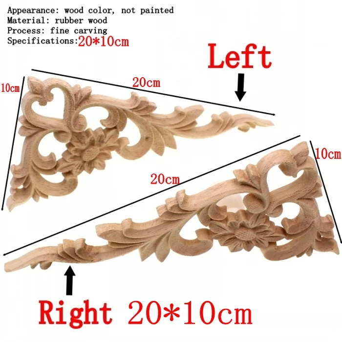 RUNBAZEF винтажная Неокрашенная древесина резная угловая Onlay аппликация, Рама задний план настенный домашний шкаф для мебели двери Декор ремесла - Цвет: Left  Right