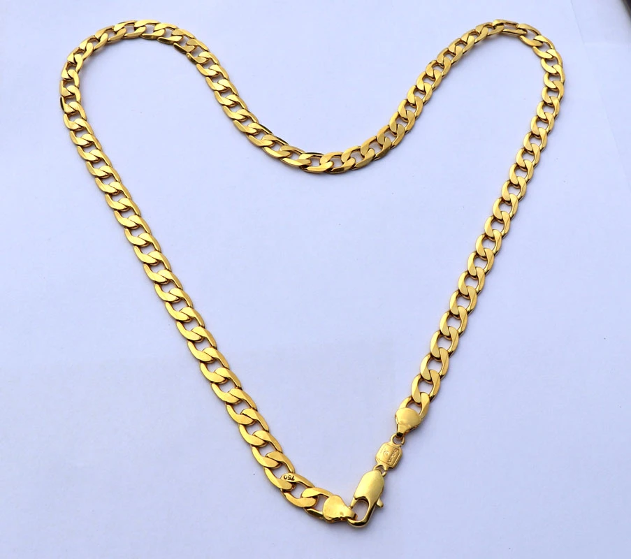Pure 24 K Fine Gold Gf Necklace Solid Stamep Au750 23 6 Curb Chain Necklace Carat Solid Birthday Valentine Gift Valuable Pendants Aliexpress