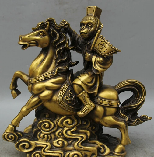 

JP S0524 12" Chinese Copper Monkey ride Horse Immediately seal the Hou Statue sculpture