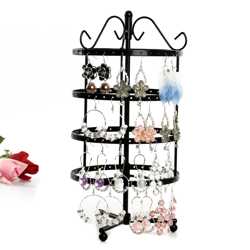 

FUNIQUE 1PCs Four-layer Round 144-hole Iron Earrings Rotating Jewelry Display Stand Holder Metal Base Case 31cmx16cm