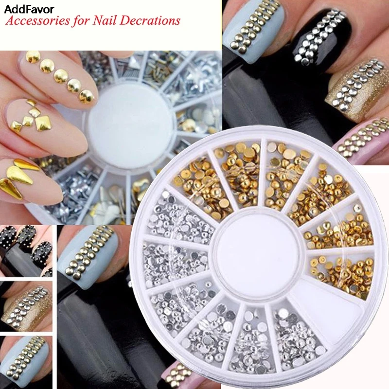 

AddFavor Professional Gold Silver Different Designs Rivet Nails Tips Glitter Wheel Manicure Tools DIY 3D Nail Art Decorations