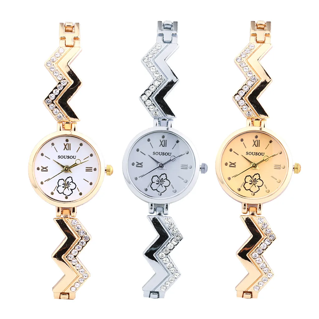 

2019 Sousou Brand Gold Plated Bracelet Watches Women Luxury Crystal Dress Fashion Wristwatch Ladies Dress Business Quartz Watch