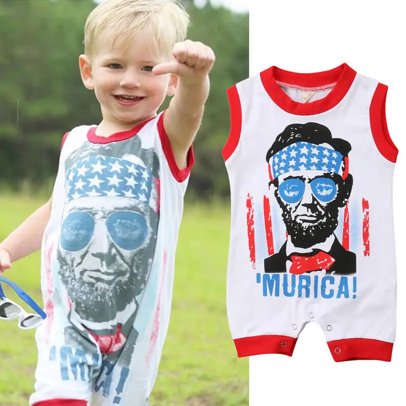 

2019 Brand New Fourth Of July Summer Toddler Baby Boys Casual Handsome Romper Letter Romper Sleeveless Flag Jumpsuits 0-24M