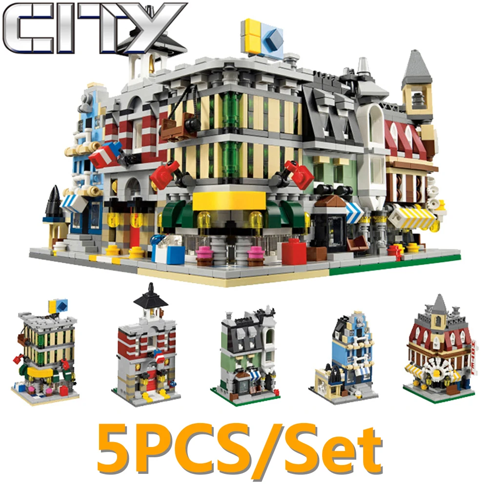

5pcs/set Decool Fire Station Cafe Street View Building Blocks Bricks MOC Toy For Children Compatible With Legoe City Ninjago Toy