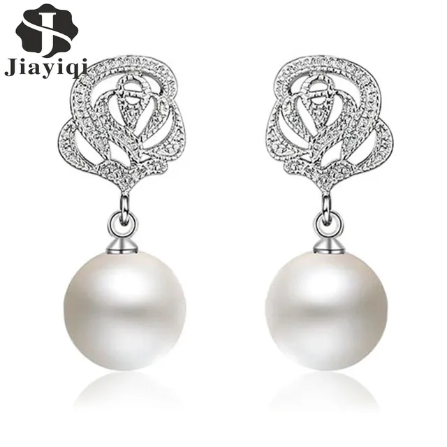 Aliexpress Jiayiqi 2018 Korean Style Clic Pearl Cubic Jiayiqi 2018 Korean Style Clic Pearl Cubic Zirconia Earrings For Women Rose Flower Shape Silver Color