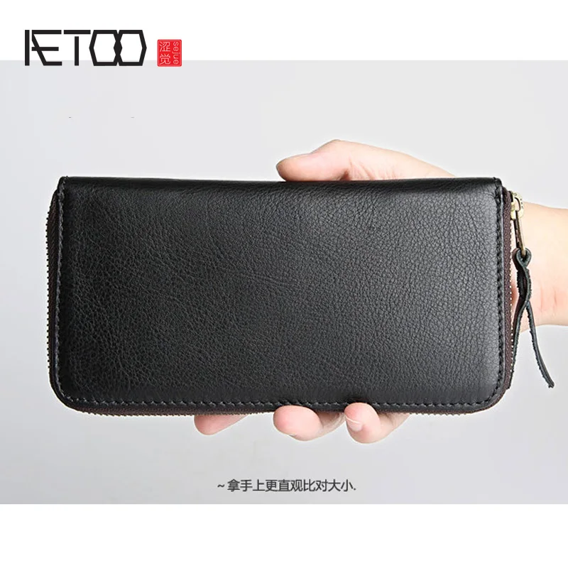 

AETOO Handmade Men's Retro Wrong Marble Long Leather Wallet Large Capacity Women's First Cowhide Vintage wallet