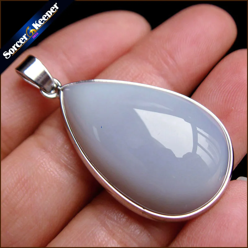 

A+ Real Natural Gem Stone Blue Chalcedony Agates Cabochon Beads Crystal Necklace & Pendant Women Accessories bijou Jewelry PS545