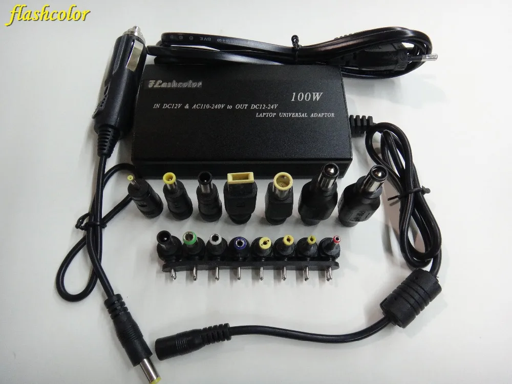 Goedkoop Flashcolor 100 w Multifunctionele laptop AC DC power adapter car charger voor laptop Notebook met USB voeding 15 connector
