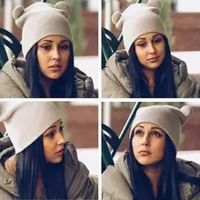 Hirigin зимняя теплая шапка женские шапки Зимняя шерстяная Толстая вязаная шапка с двумя кошачьими ушками женская теплая мягкая шапка