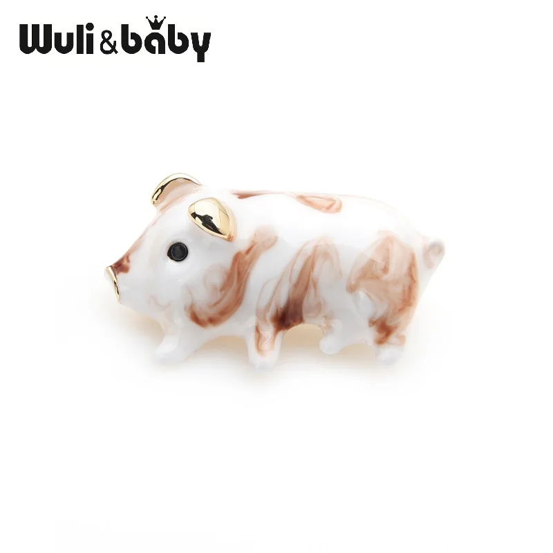 Wuli& baby, коричневый цветок, белая свинья, броши для женщин и мужчин, сплав, маленькое животное, брошь на булавке, подарки на год