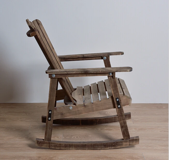 Outdoor Furniture Wooden Rocking Chair Rustic American Country Style Antique Vintage Adult Large Garden Rocker Armchair Rocker