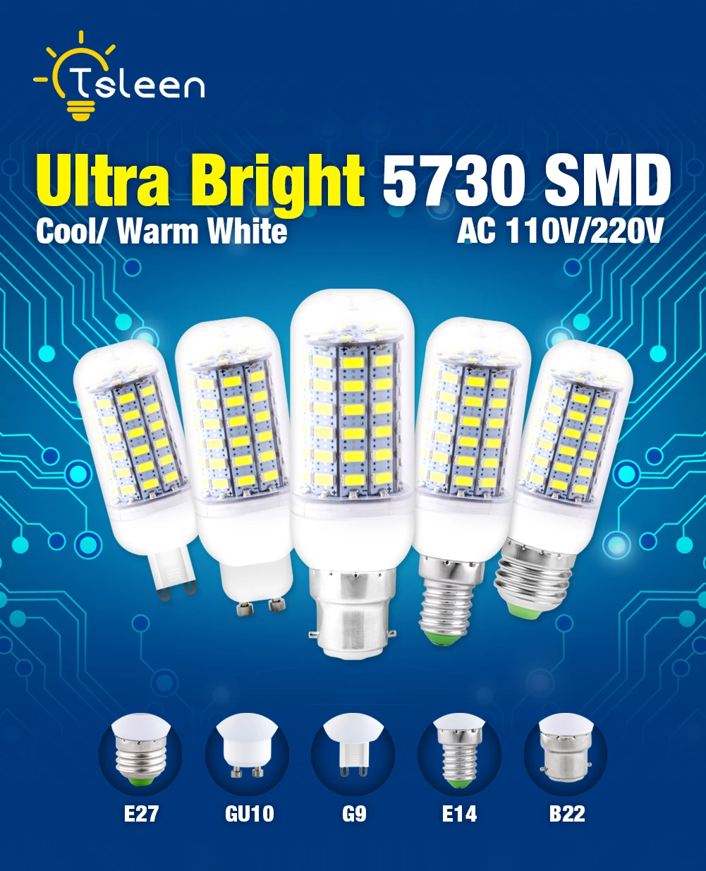 Светодиодная лампа E27 E14 светодиодная лампочка SMD5730 220 В кукуруза 24 36 48 56 69 72 люстра