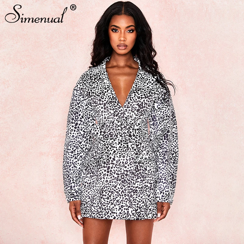 Simenual Leopard Fashion 2019 Autumn Women Blazers Long Sleeve Sashes V Neck Jacket Office Lady Casual Slim Basic Winter Blazer