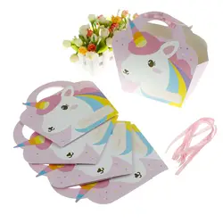 5 шт. 15,5x14,5x7 см Единорог Бумага конфеты коробка подарочные пакеты розовый мешок конфет для вечерние Baby Shower День рождения поставки