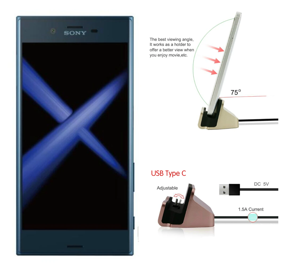 

Premium Fast Charging USB C Dock Station For Sony Xperia XZ X Compact USB Type C Dock Stand Data & Sync