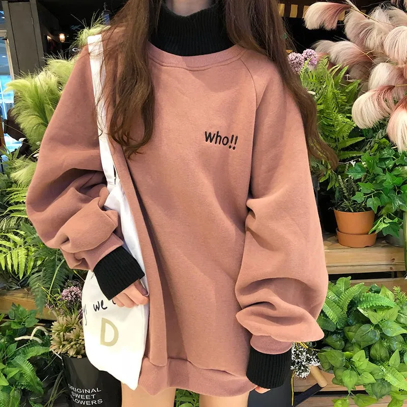 Hoodies Women Autumn Winter Trendy Embroidery Korean Style Simple Casual Kawaii Ulzzang Oversize Wo
