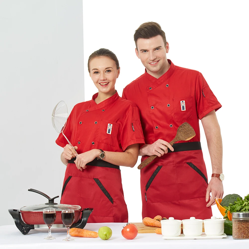 Двубортная куртка шеф повара с косым воротником и короткими рукавами Рабочая