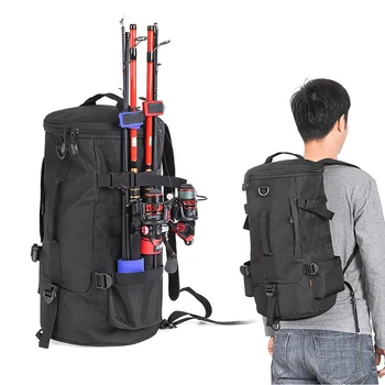 

23L Fishing Tackle Rod Backpack Cylinder Single Double Shoulder Messenger Storage Bag Pole Holder Carrier Large Capacity Bags