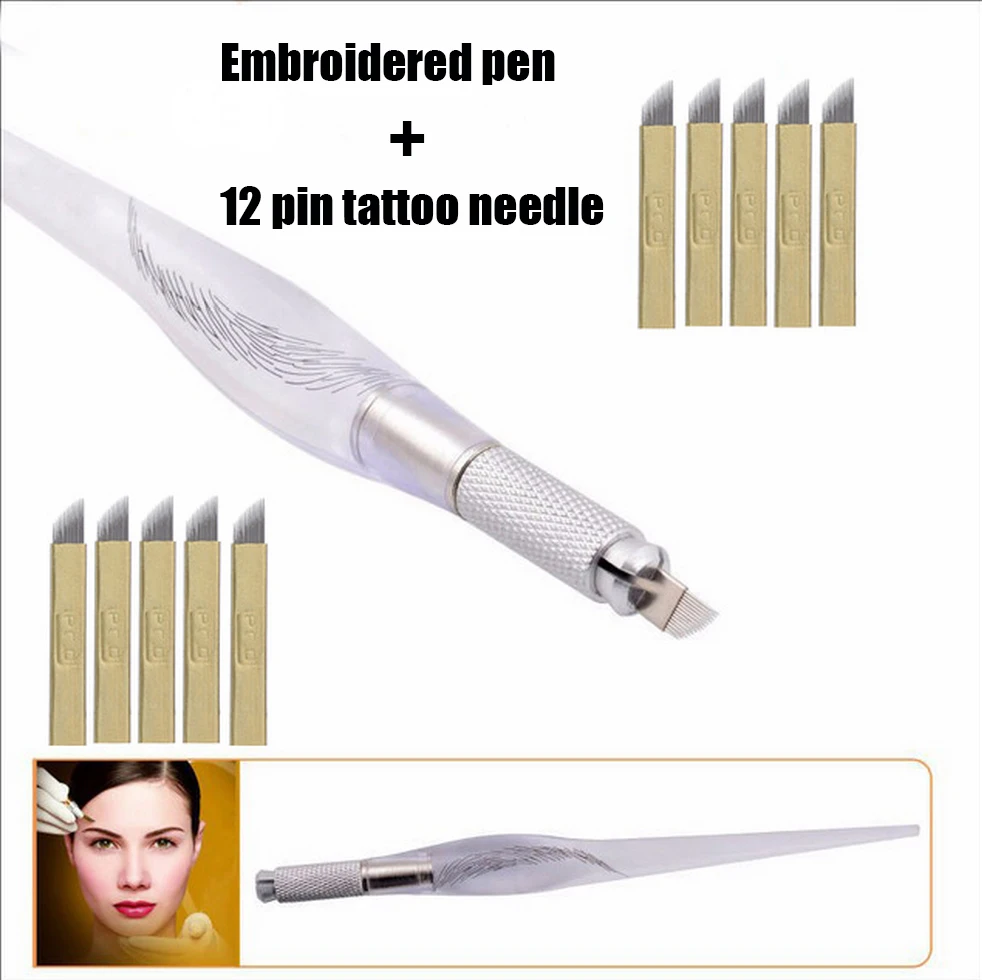 PCD 12 pin Tattoo Needle Permanent Makeup Manual Eyebrow Pen embroidery needle 12 pins microbalding needle PCD blades