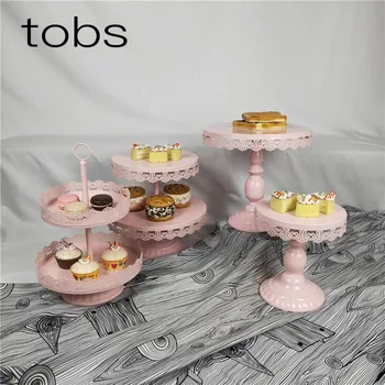 

4-5Piece Pink white Cake Stand Set Round Metal