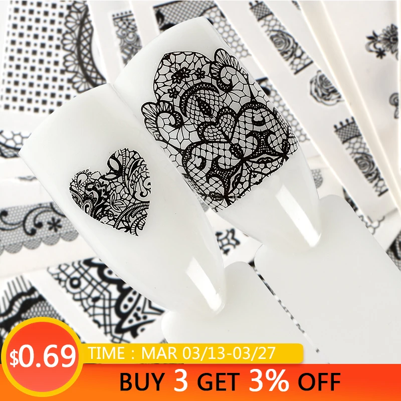 

Mtssii Lace for Nail Foils Summer Lace Flower Design Nail Art Sticker Decal Water Transfer White Black Tips Women Makeup Tattoos