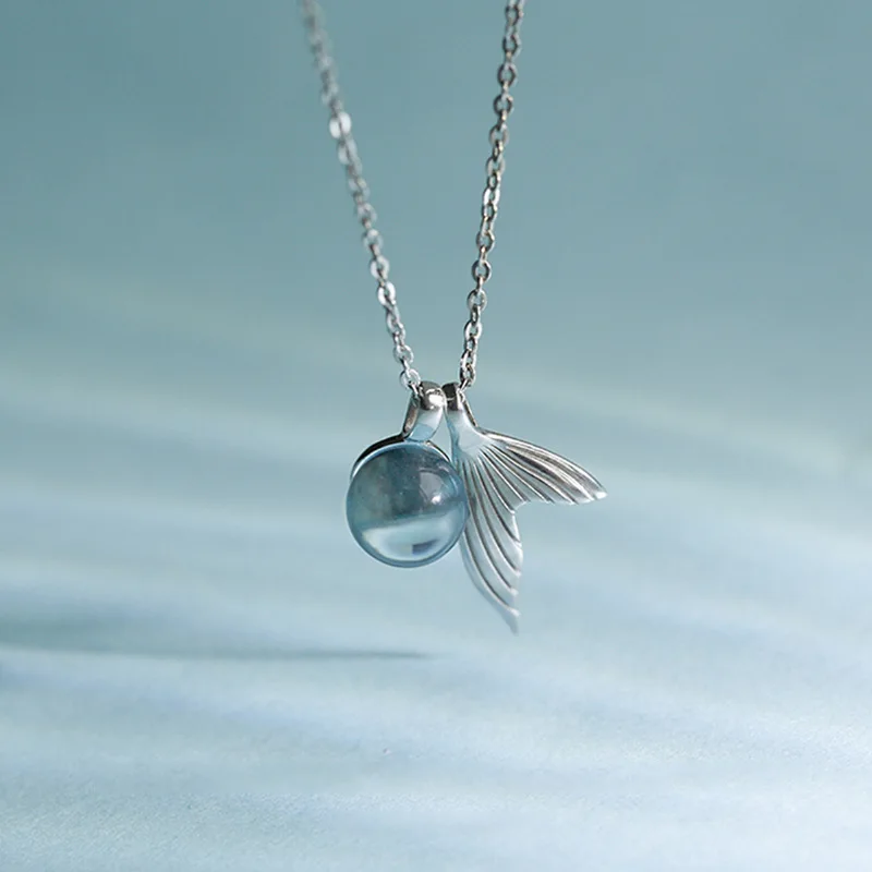 

New Classic 925 Sterling Silver Crystal Pendant Necklace Mermaid Foam Design Clavicle Simple Necklace Jewelry 2019 Kolye
