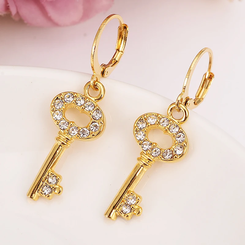 

Gold Dubai Charms Jewelry rainstone key drop Earrings for women brincos Vintage girls kids wedding bridal kids Christmas gift