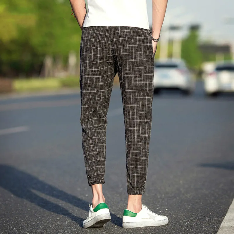 Men Pants 2019 New Casual Plaid Ankle-Length Pants Men Trousers Hip Hop Jogger Pants Men Sweatpants Japanese Streetwear
