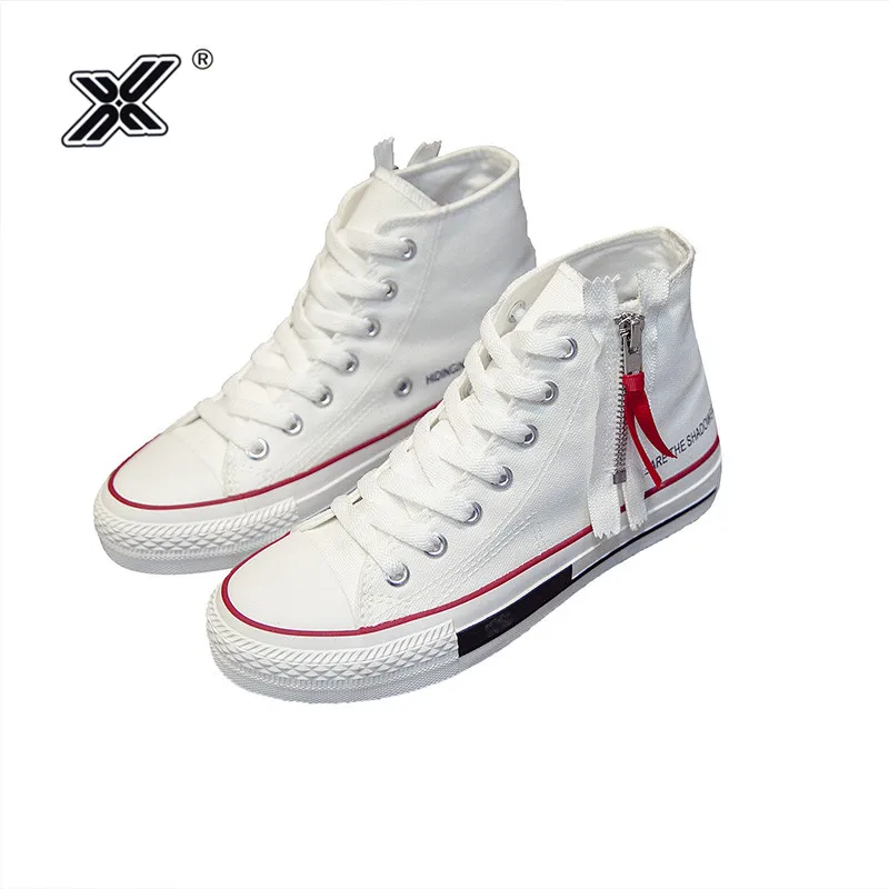 

Canvas for women trendiest breathable zipper casual vulcanize shoes 2019 Summer black fitness hot sell high top shoes for girls