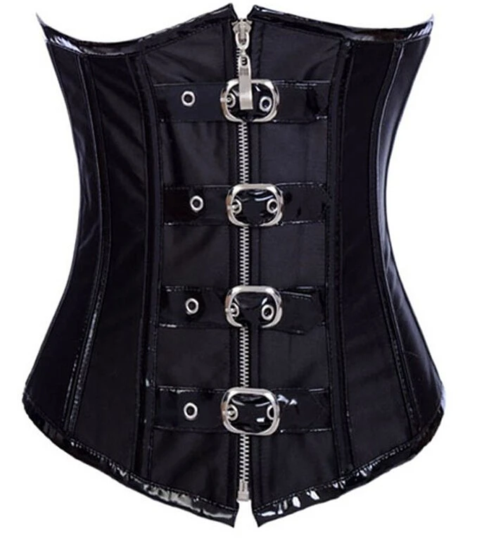 Free shipping Leather Buckles Steel Boned Corset Underbust Waist