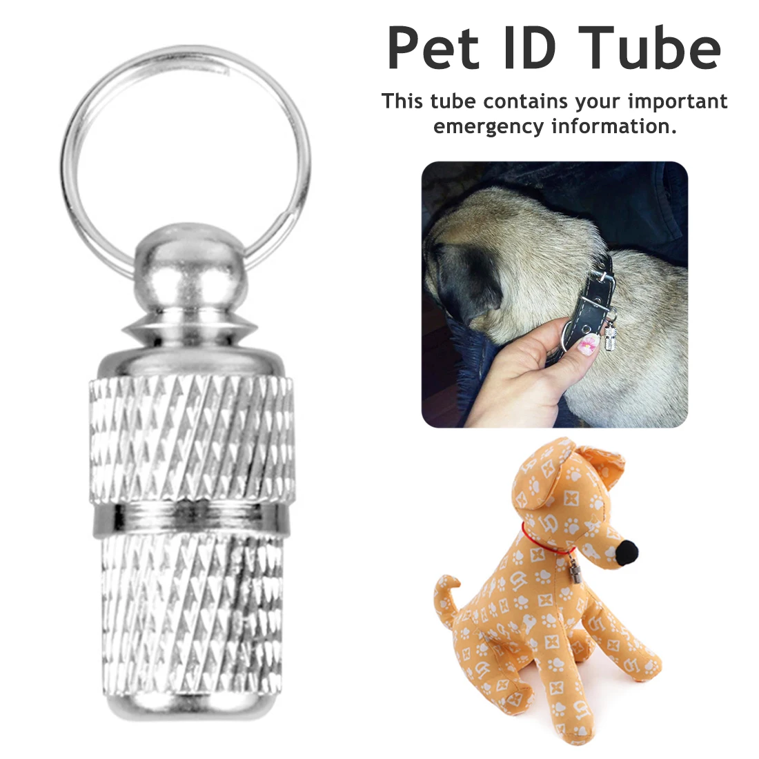 

Silver Identification Card Pet Tube Collar Anti- lost Mini Pet Dog Cat Address Information Label Barrel Storage Tube