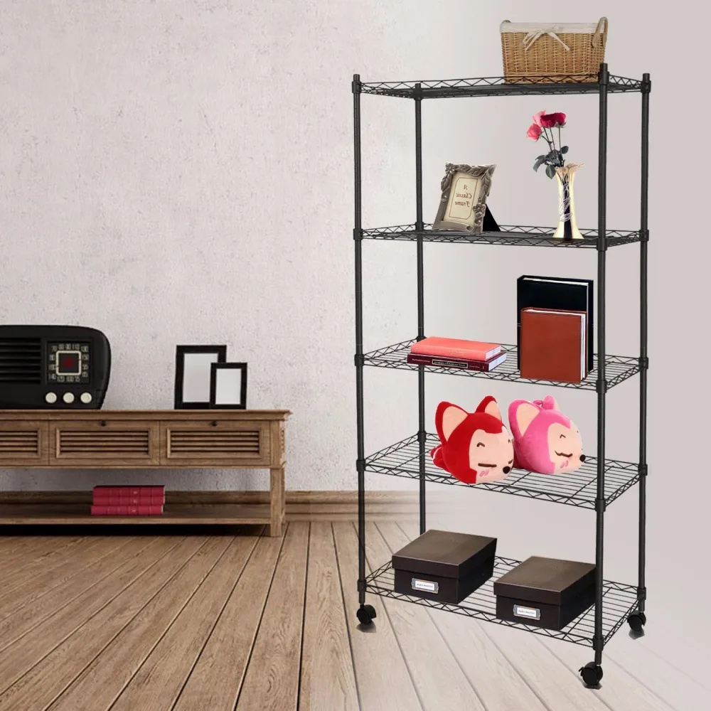 Multi Schicht 5 Regal Draht Regale Rack Regale mit Rädern Für