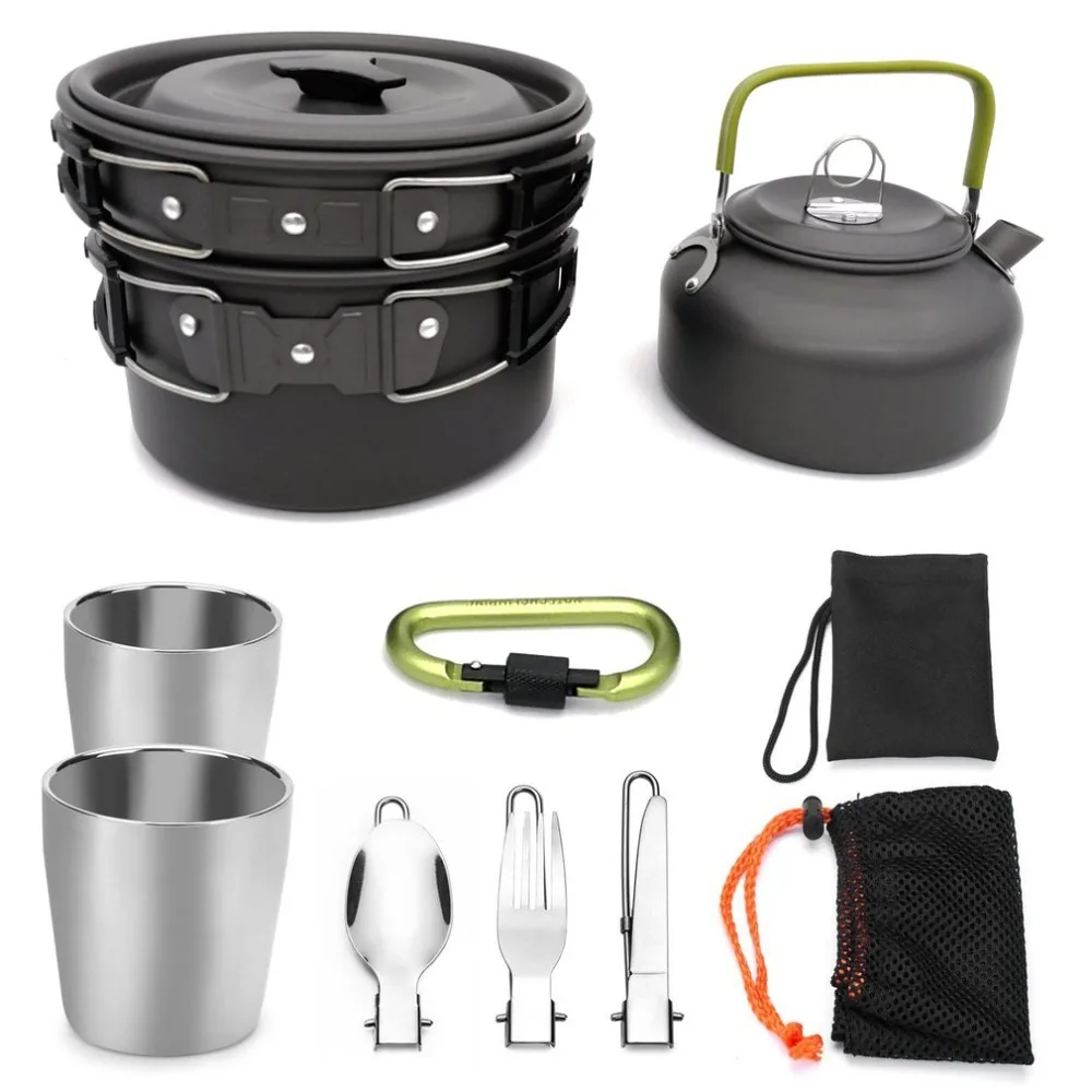 Cookware que acampa al aire libre juego de utensilios de Camping cocina vajilla conjunto vajilla viajes cubiertos utensilios senderismo picnic set