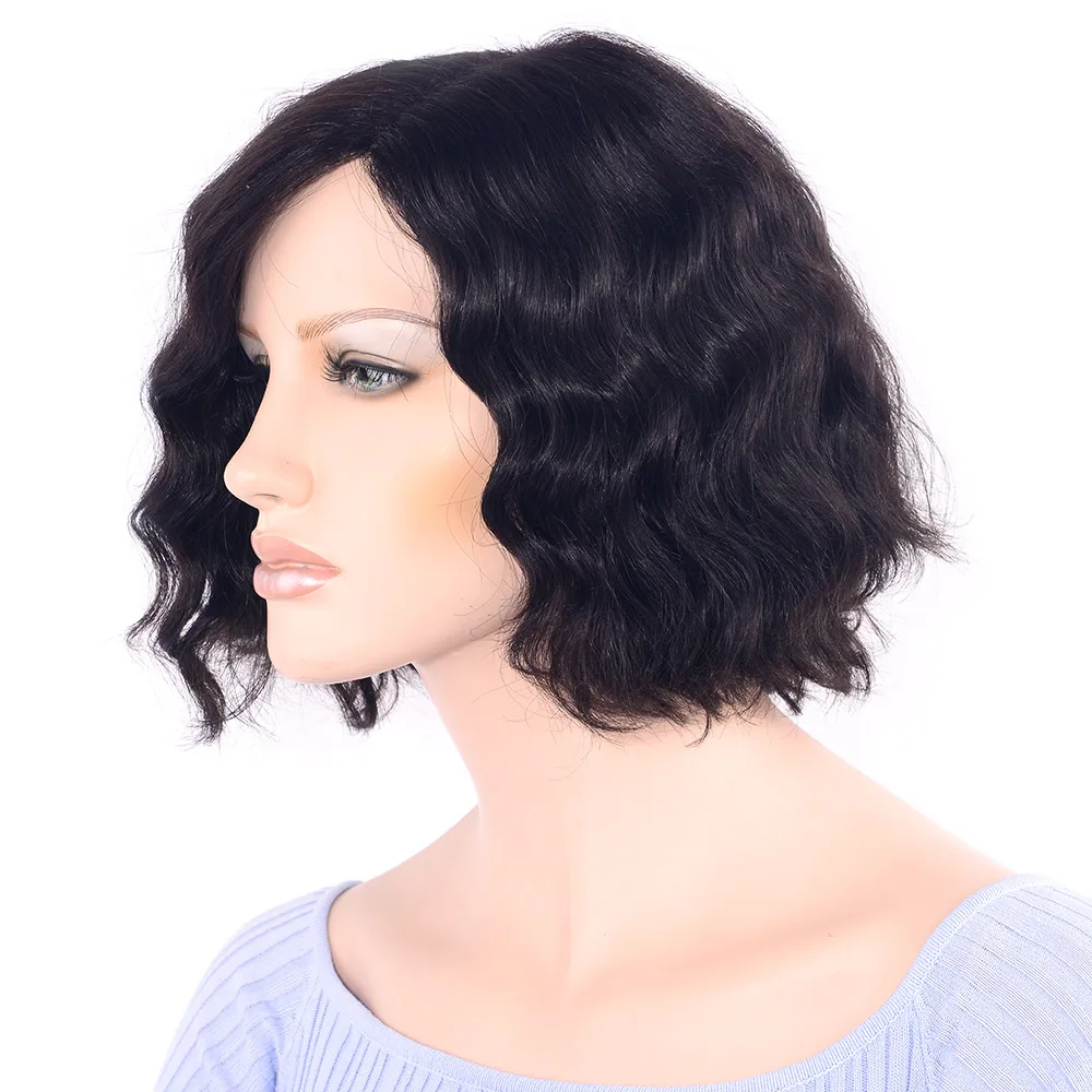 LADYSTAR Remy Human Hair Short Bobo Curly Wigs Front Part Hand Made