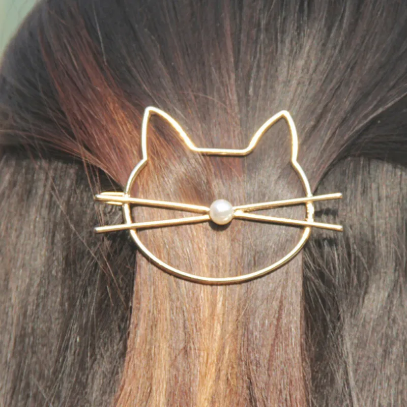 

1PC Fashion Hollow Cute Cat Hair Pin Metal Pearl Hairpin Hair Side Clip Hair Accessories Hair Barrette For Women Girl Gifts