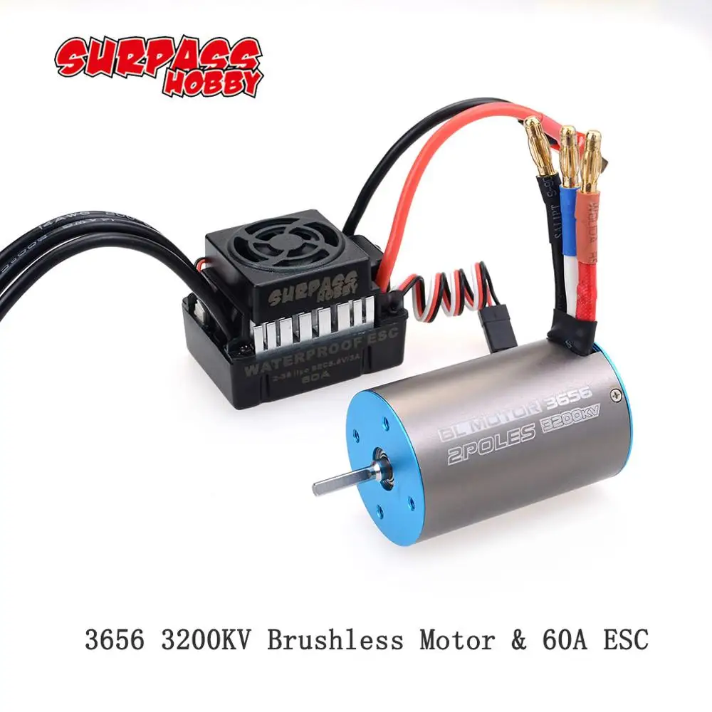 

3656 3200KV Brushless Motor & 60A ESC for RC TRAXXAS 1/8 1/10 SCT Truggy Buggy Monster vs Hobbywing EZRUN SC-C2 3650 3660