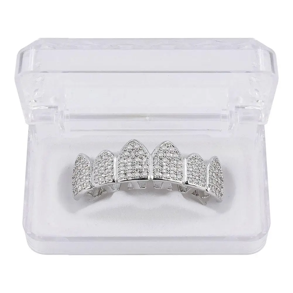Silver Top TOPGRILLZ хип хоп Grillz зубные колпачки Позолоченные Роскошные микро Pave CZ камни верхние и нижние зубья грили набор Корабль из США - Окраска металла: Silver Top