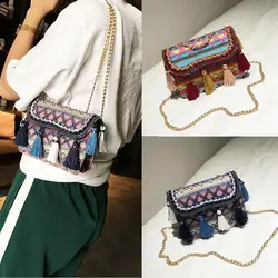 Винтаж PU Для женщин Винтаж ткачество кисточкой сумка панелями Сумка Crossbody Сумка Пляжная Softback мешок