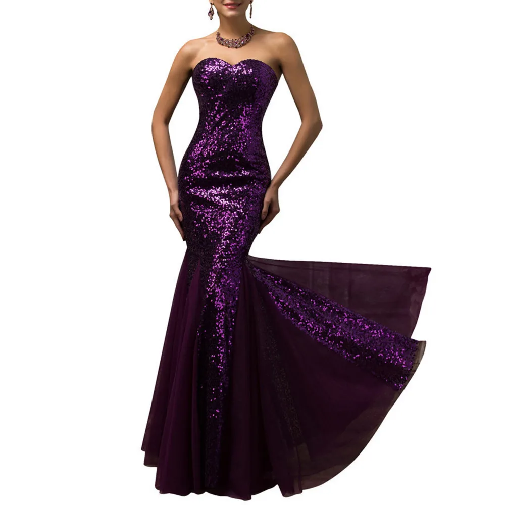 Pettigirl Evening Long Dresses 2017 Sequined Mermaid Dress Puffy Bottom