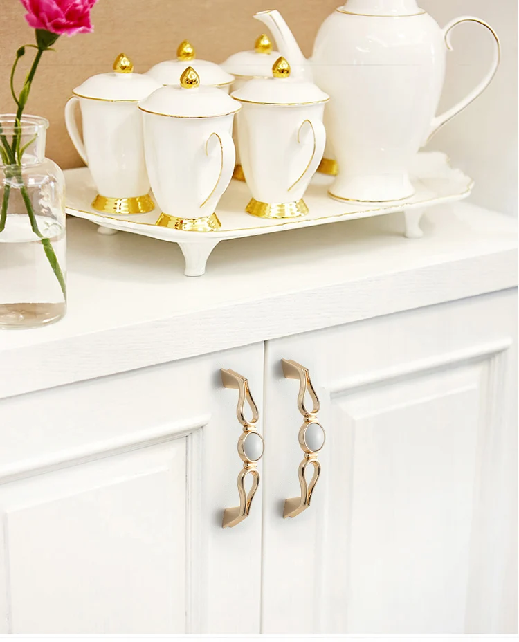 NAIERDI Gold White Creamic Gold Cabinet Handles Knobs Drawer Pulls Kitchen Door Handles Furniture Handle Cabinet Door Hardware
