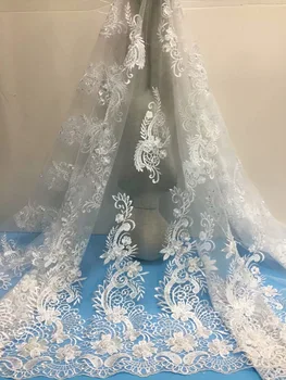 

2019 Latest High Quality White Dress Tulle Beaded African Lace Fabric Stones Embroidered French Nigerian Lace Fabrics Material